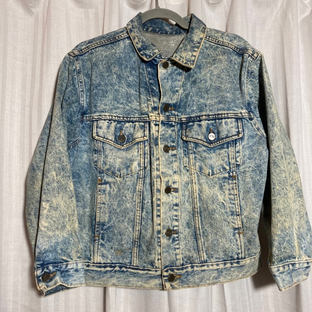 Vintage First Acid Wash Denim Trucker Jacket Blue 80s 90s Stone Wash Punk Rock